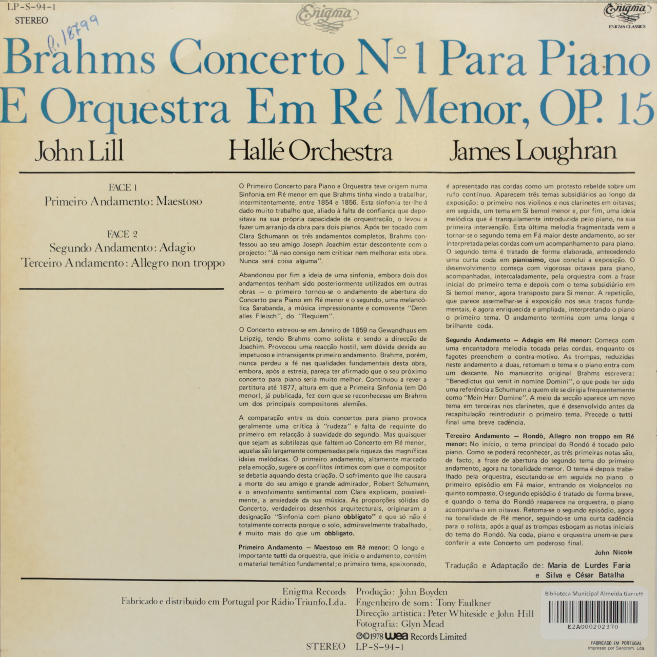 Brahms: Concerto Nº 1 para piano e orquestra em Ré Menor, Op. 15