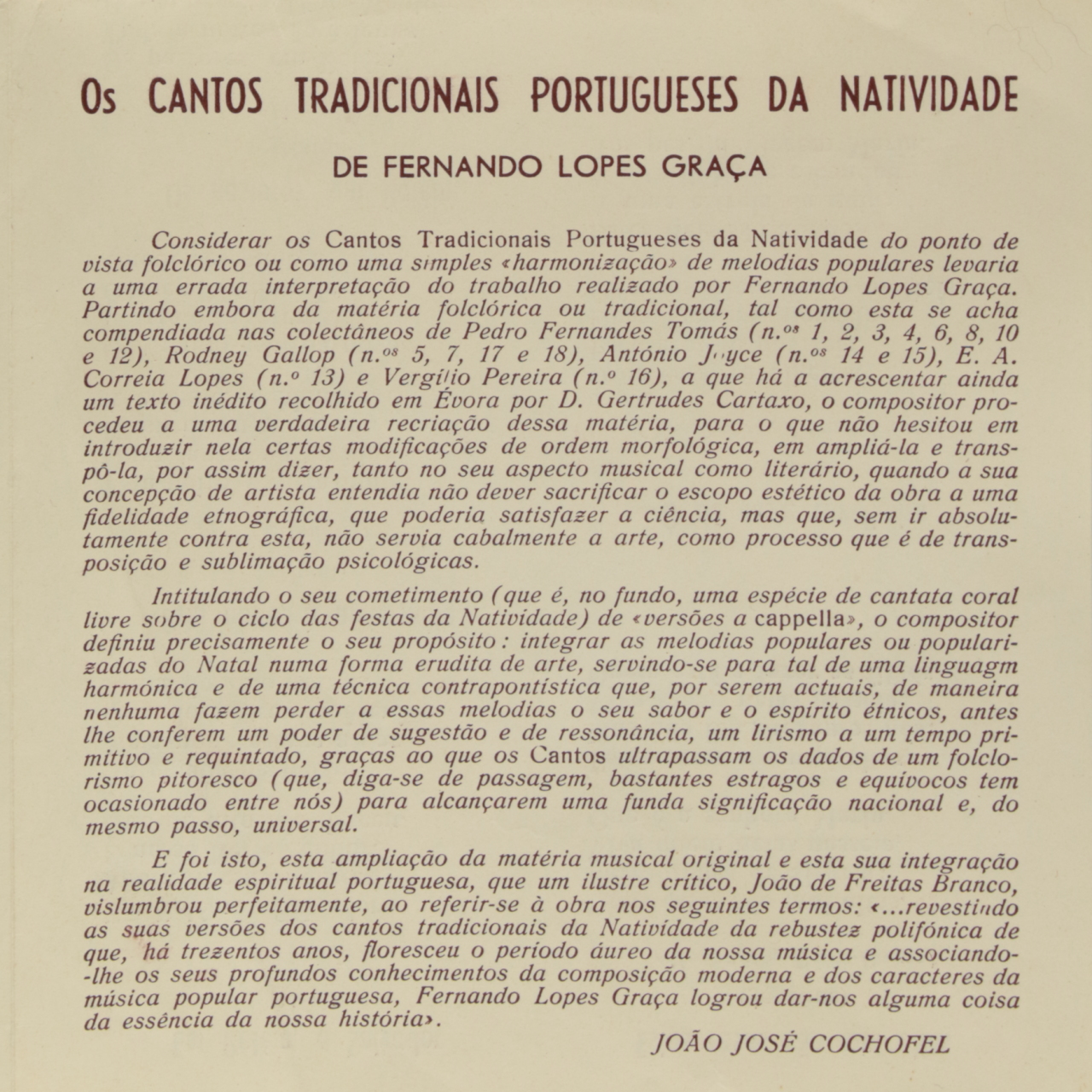 Lopes-Graça: Cantos tradicionais portugueses da natividade