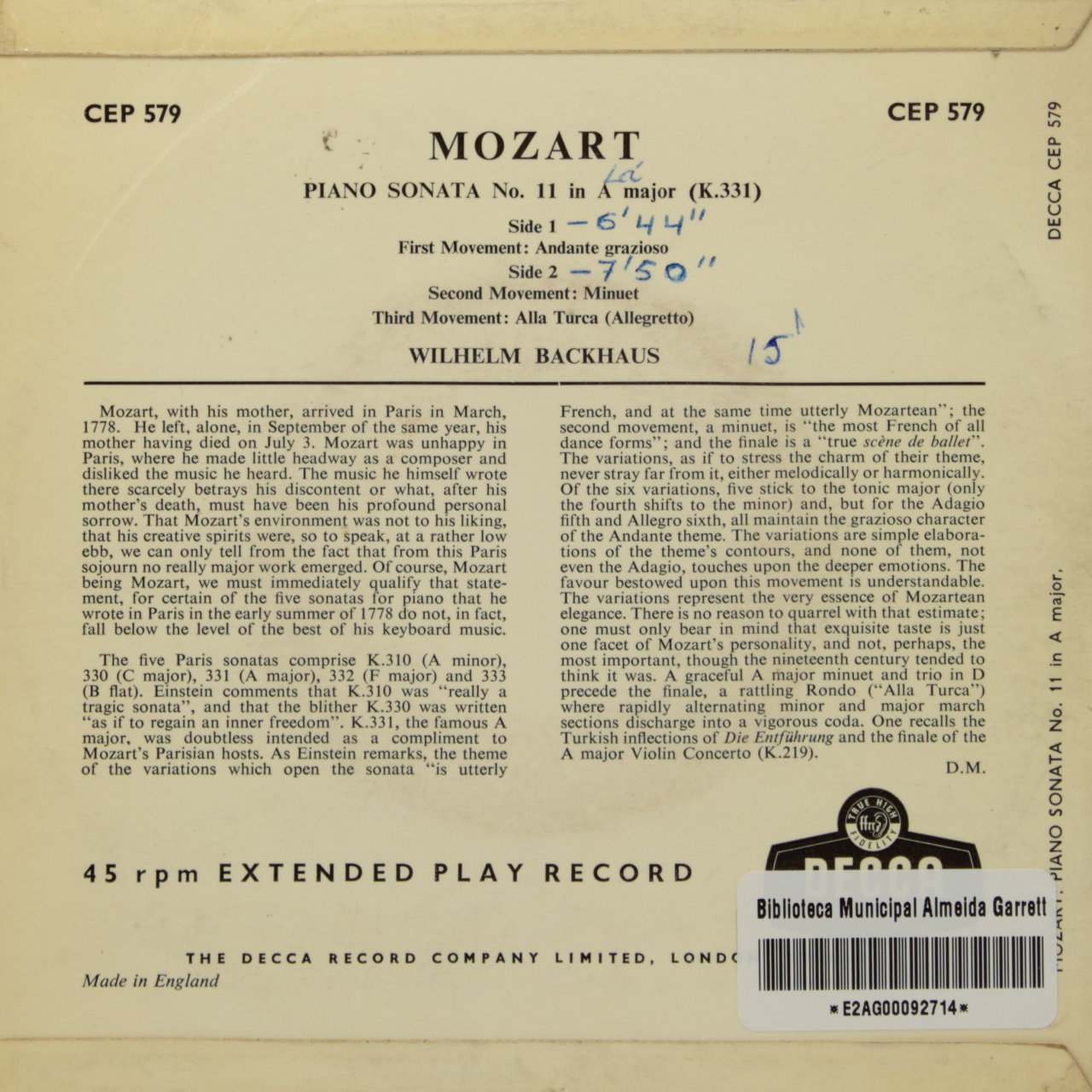 Mozart: Sonata No. 11 in a Major