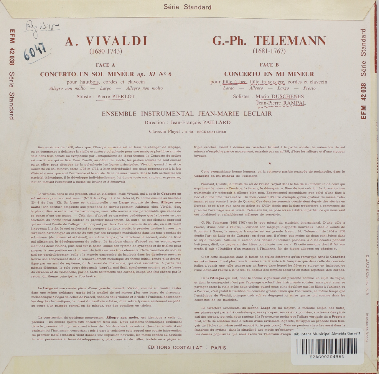 Vivaldi: Concerto en Sol mineur op. XI Nº 6 / Telemann: Concerto en Mi mineur