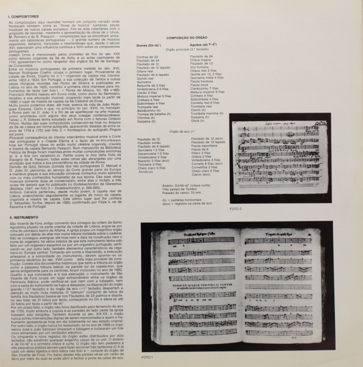 Música vocal e música de órgão dos sec. XVI, XVII e XVIII