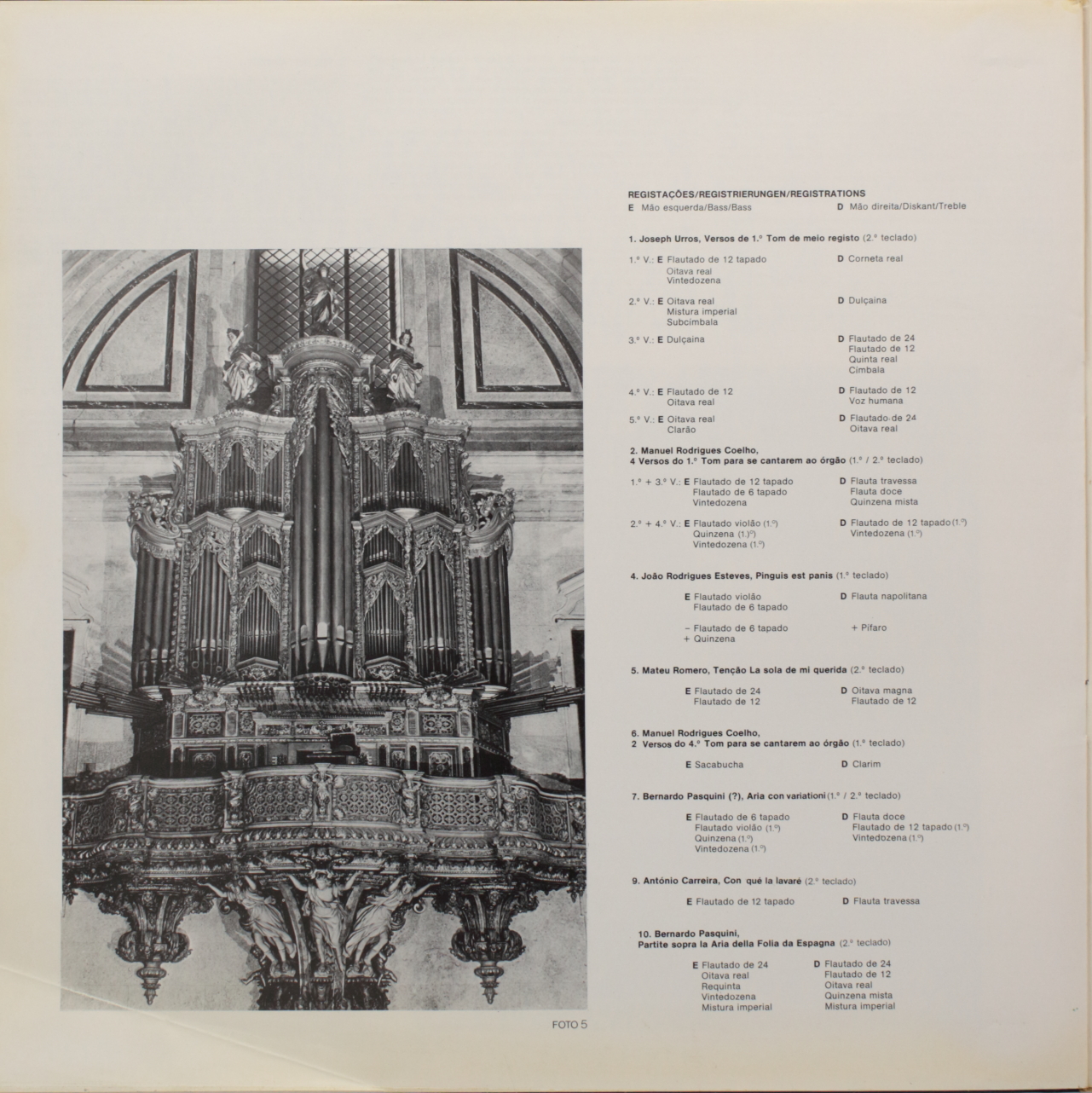 Música vocal e música de órgão dos sec. XVI, XVII e XVIII