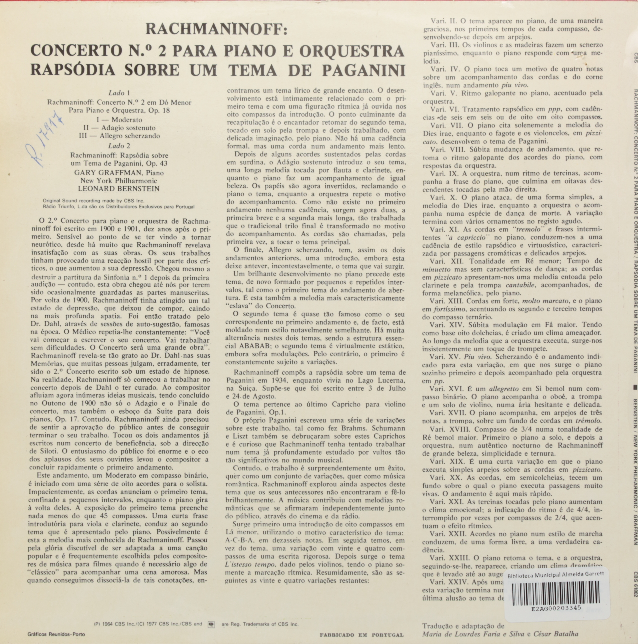 Rachmaninoff: Concerto Nº 2 para Piano e Orquestra; Rapsódia sobre um tema de Paganini