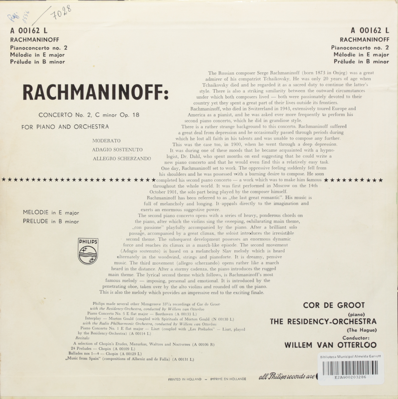 Rachmaninoff: Concerto Nº 2 in C minor op. 18 for Piano and Orchestra; Mélodie in E major Op. 3 N