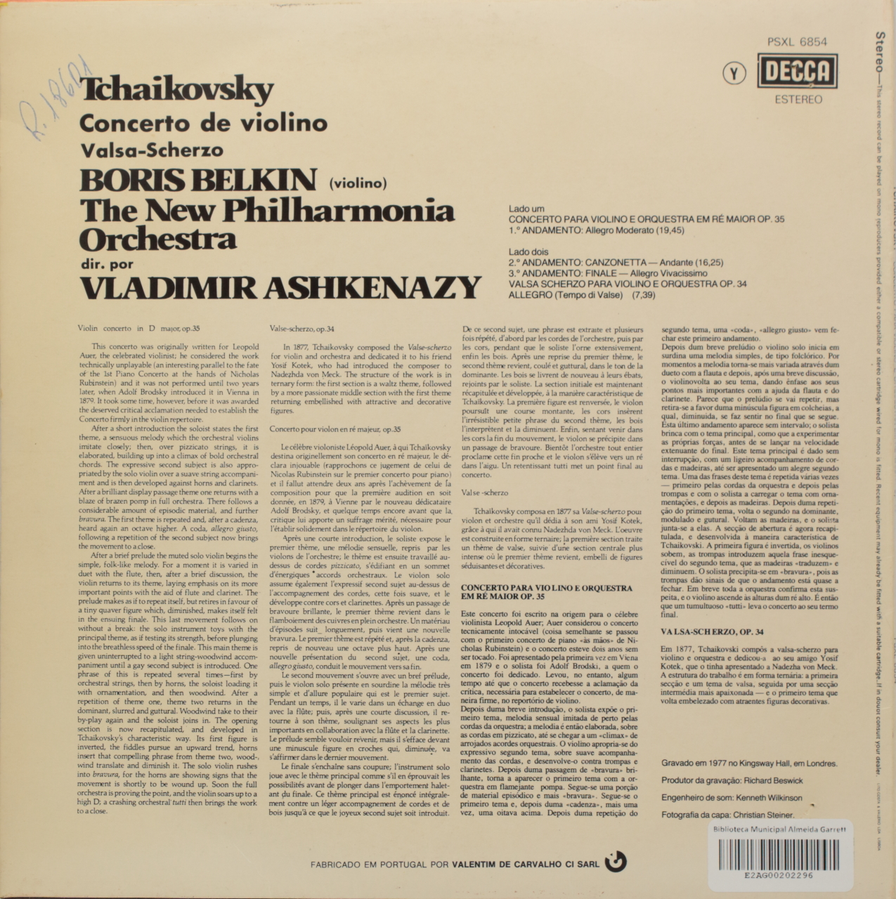 Tchaikovsky: Concerto de violino; Valsa-Scherzo