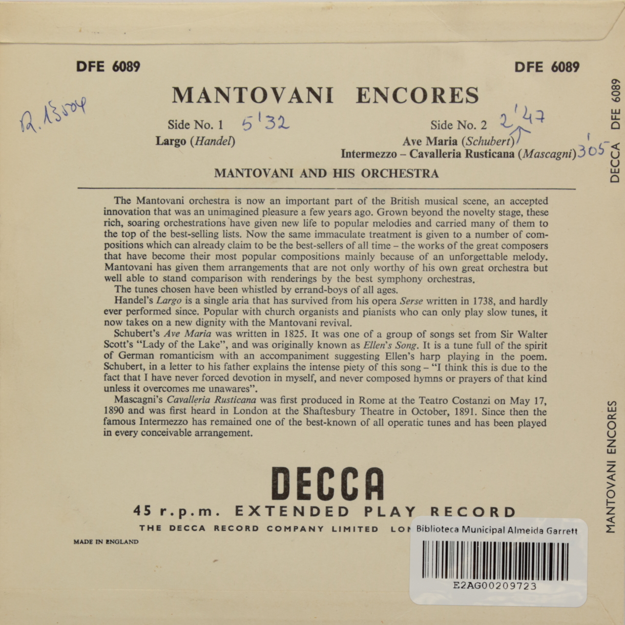 Mantovani Encores