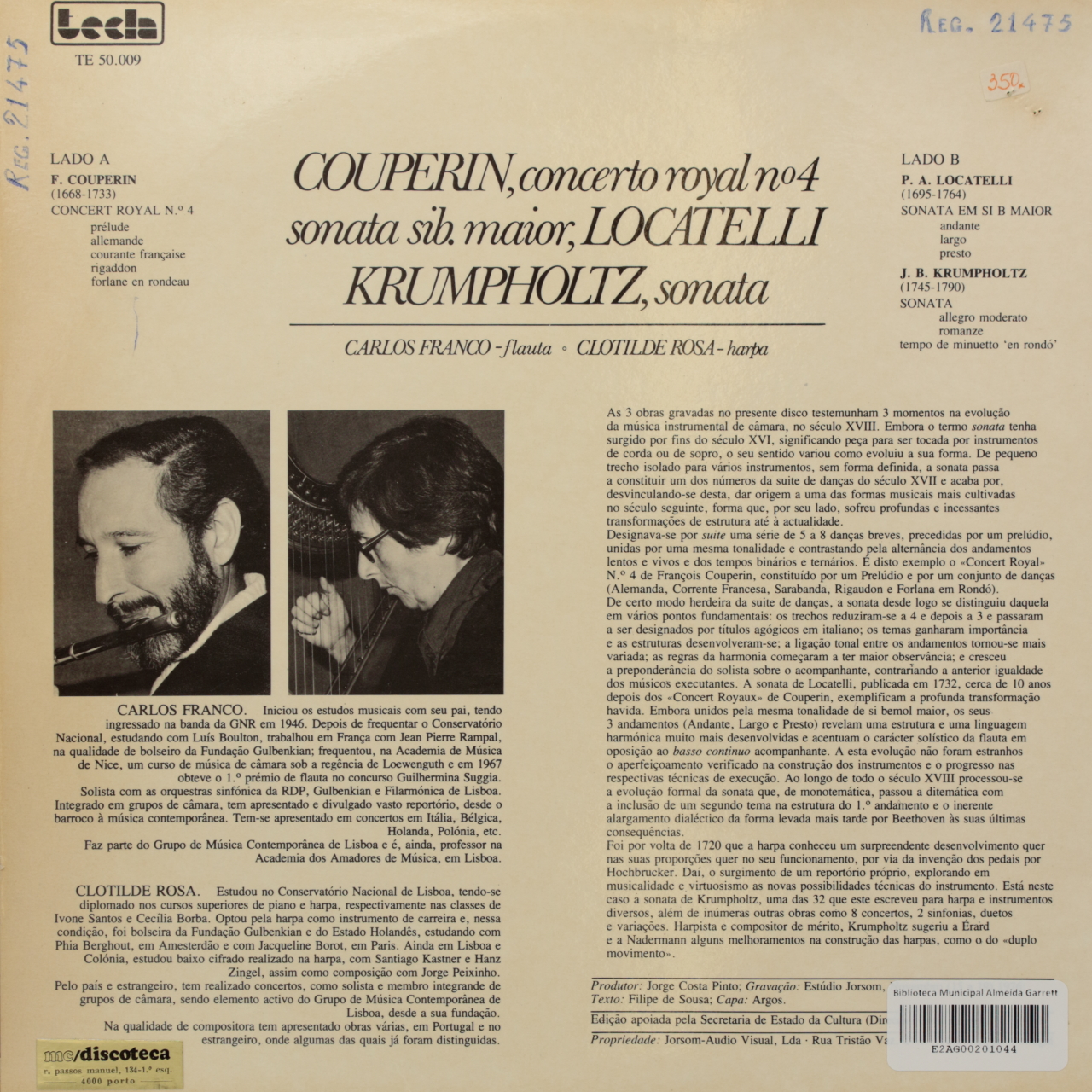 Couperin: Concerto royal nº4; / Locatelli: sonata / Krumpholz: Sonata em Si B maior