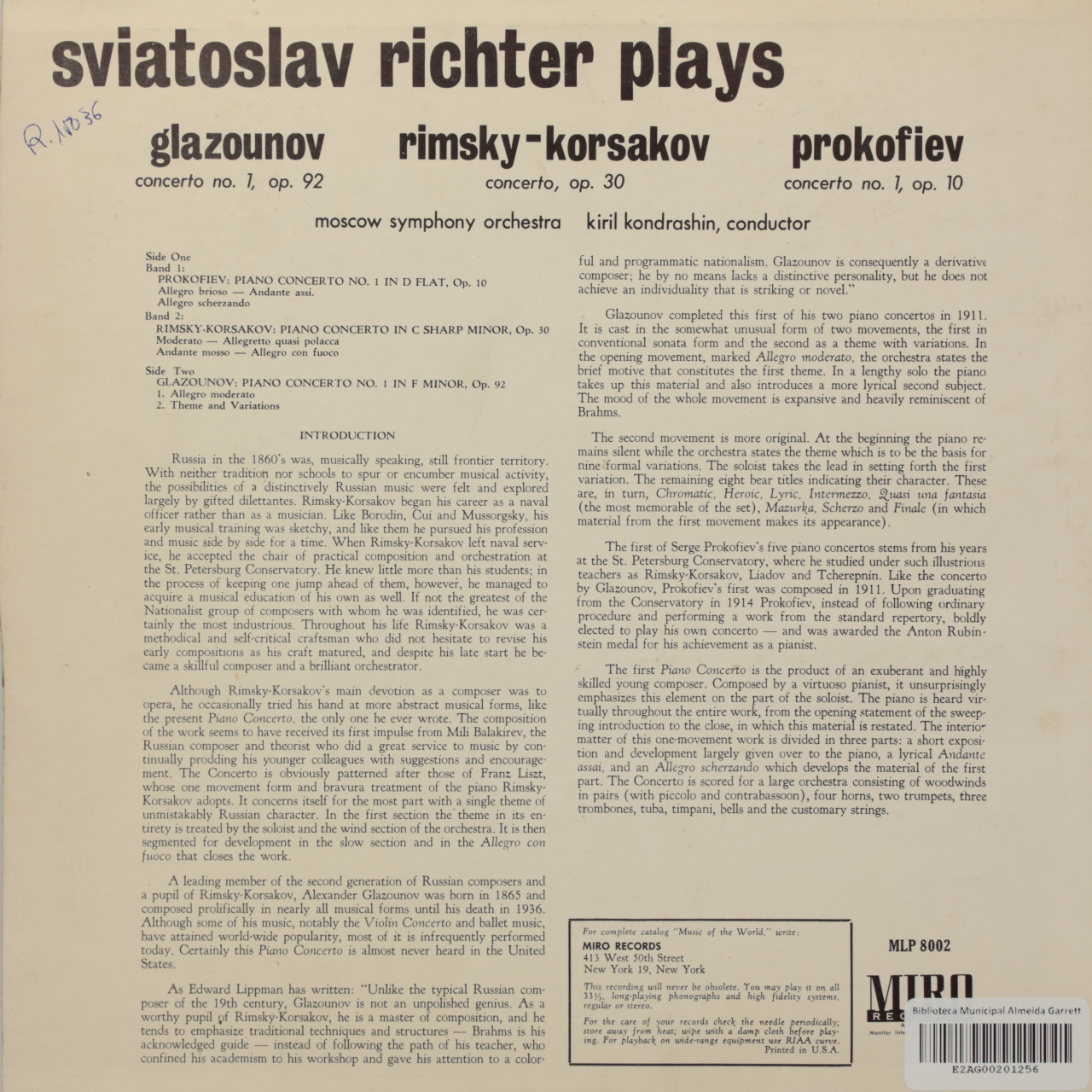 Glazunov / Rimsky-Korsakov / Prokofiev: Sviatoslav Richter Plays Piano Concertos