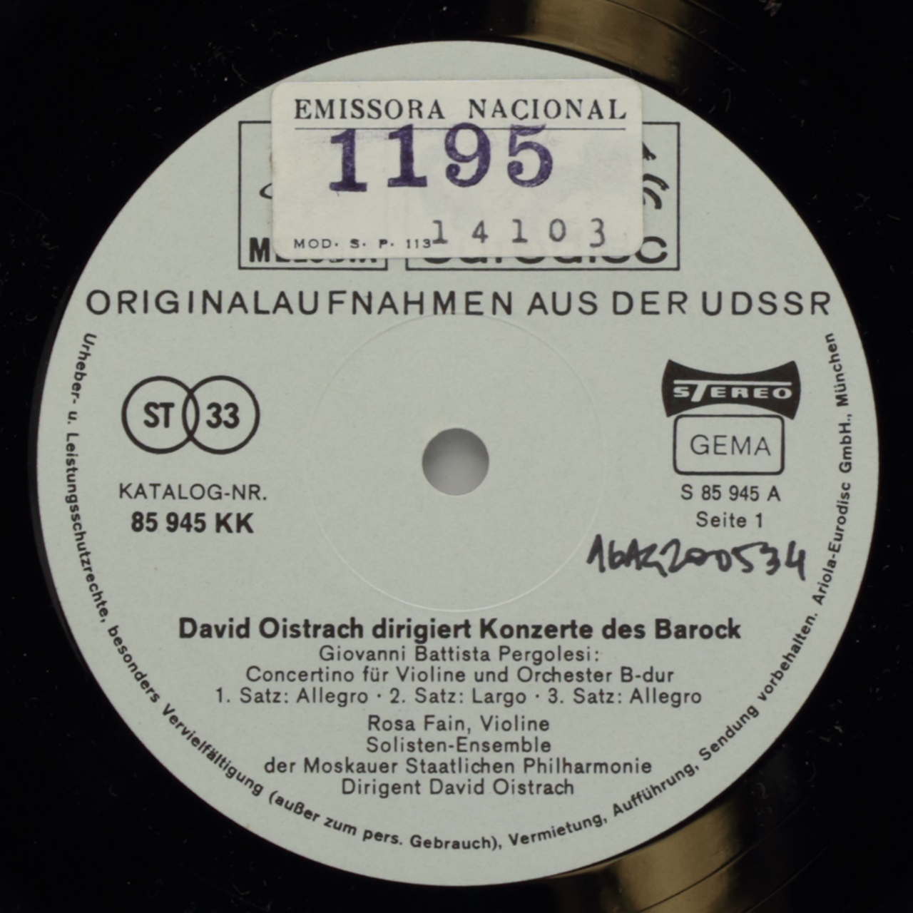 David Oistrach dirigiert Konzerte des Barock