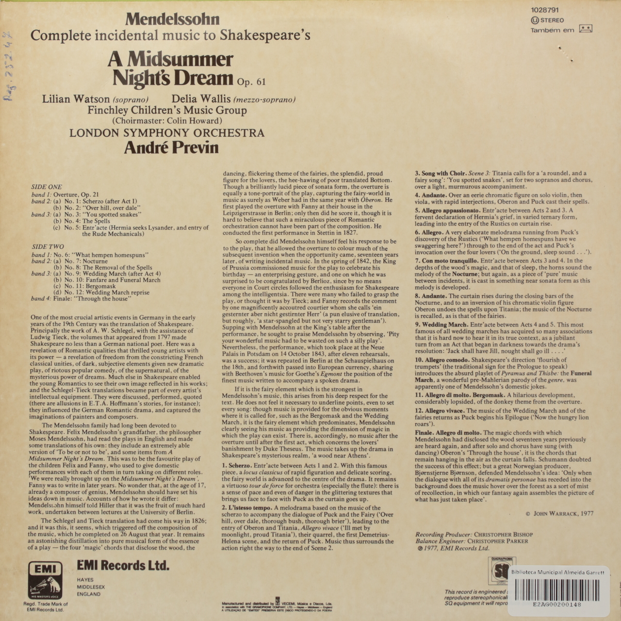 Mendelssohn: Complete incidental music to Shakespeares A Midsummer Nights Dream, Op. 61