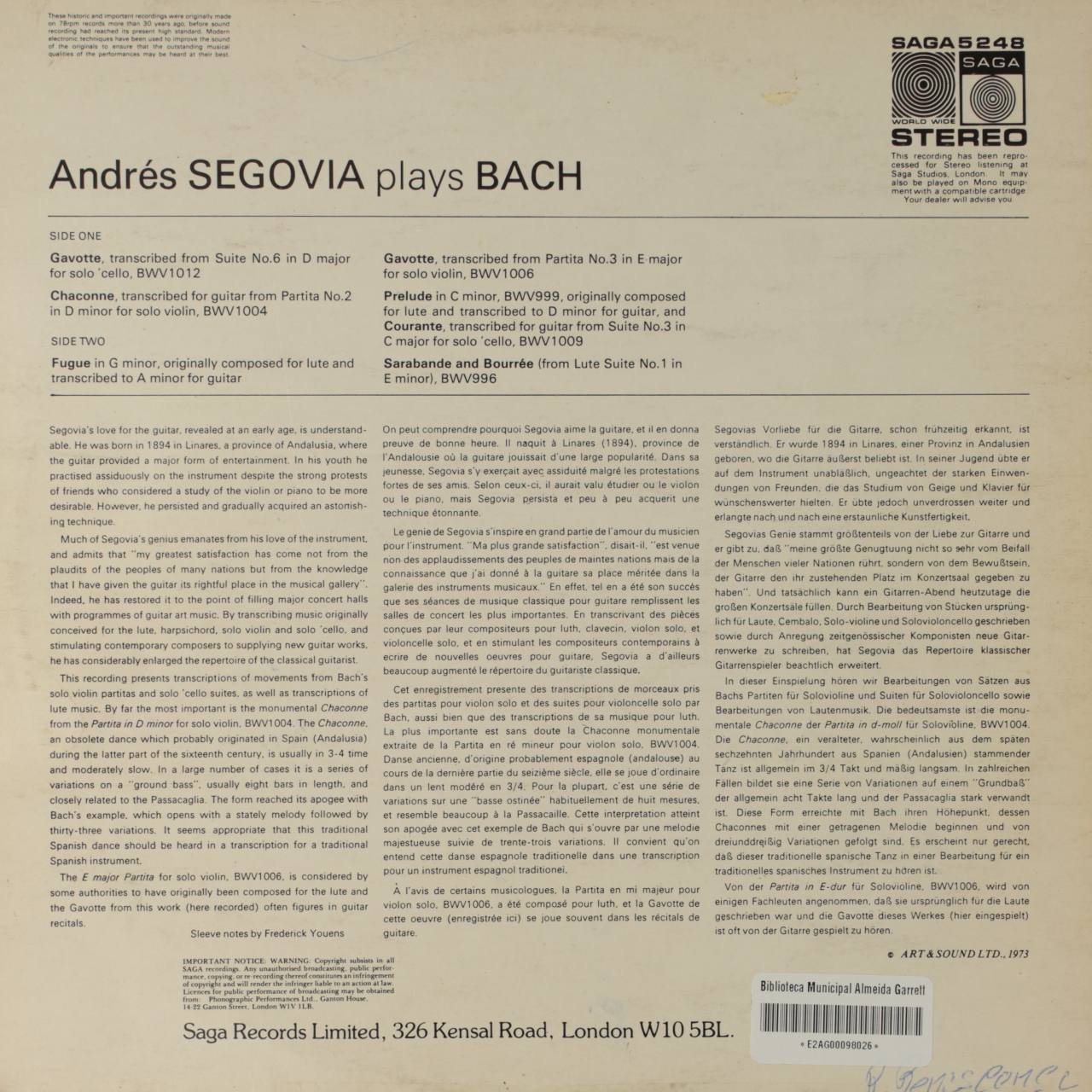 Bach: Andrés Segovia Plays Bach