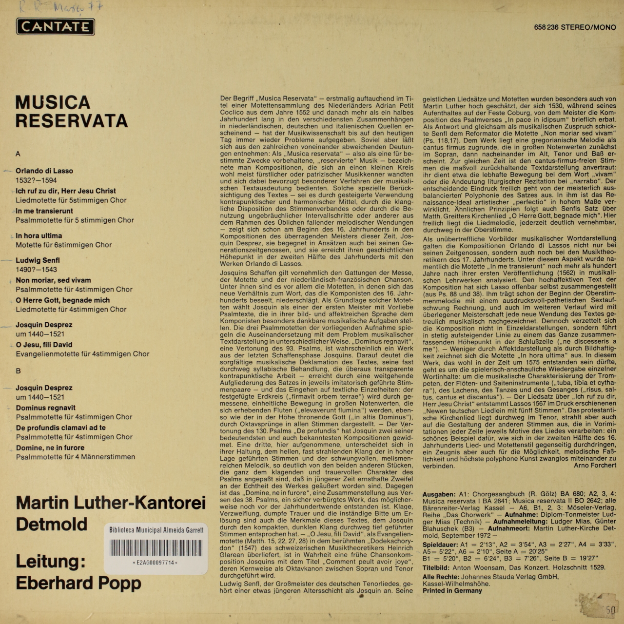 Musica Reservata - Motetten von Orlando di Lasso, Ludwig Sefl, Josquin Desprez