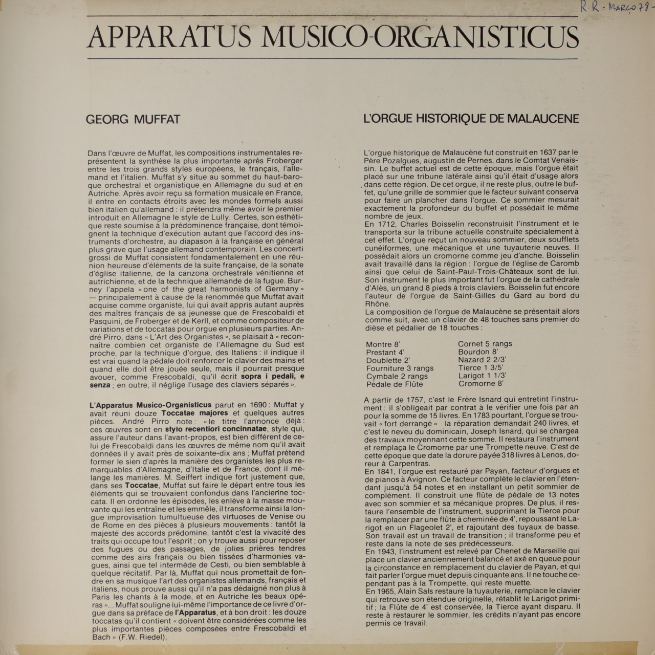 Muffat: Apparatus musico-organisticus