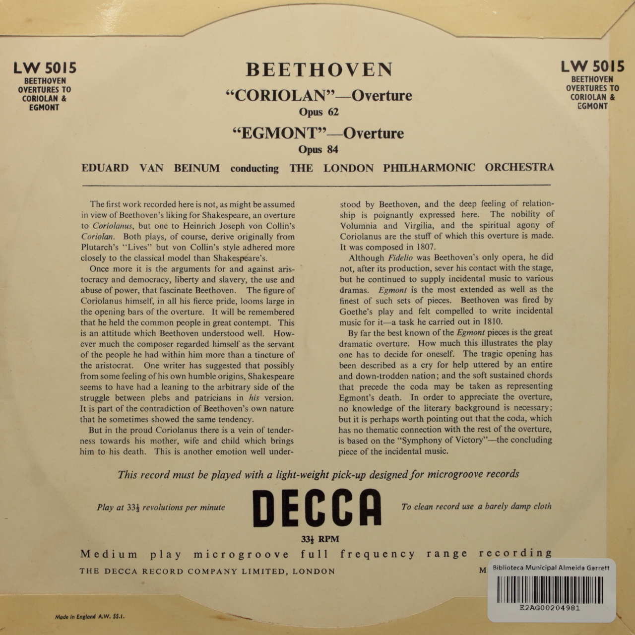 Beethoven: Coriolan Overture/Egmont Overture