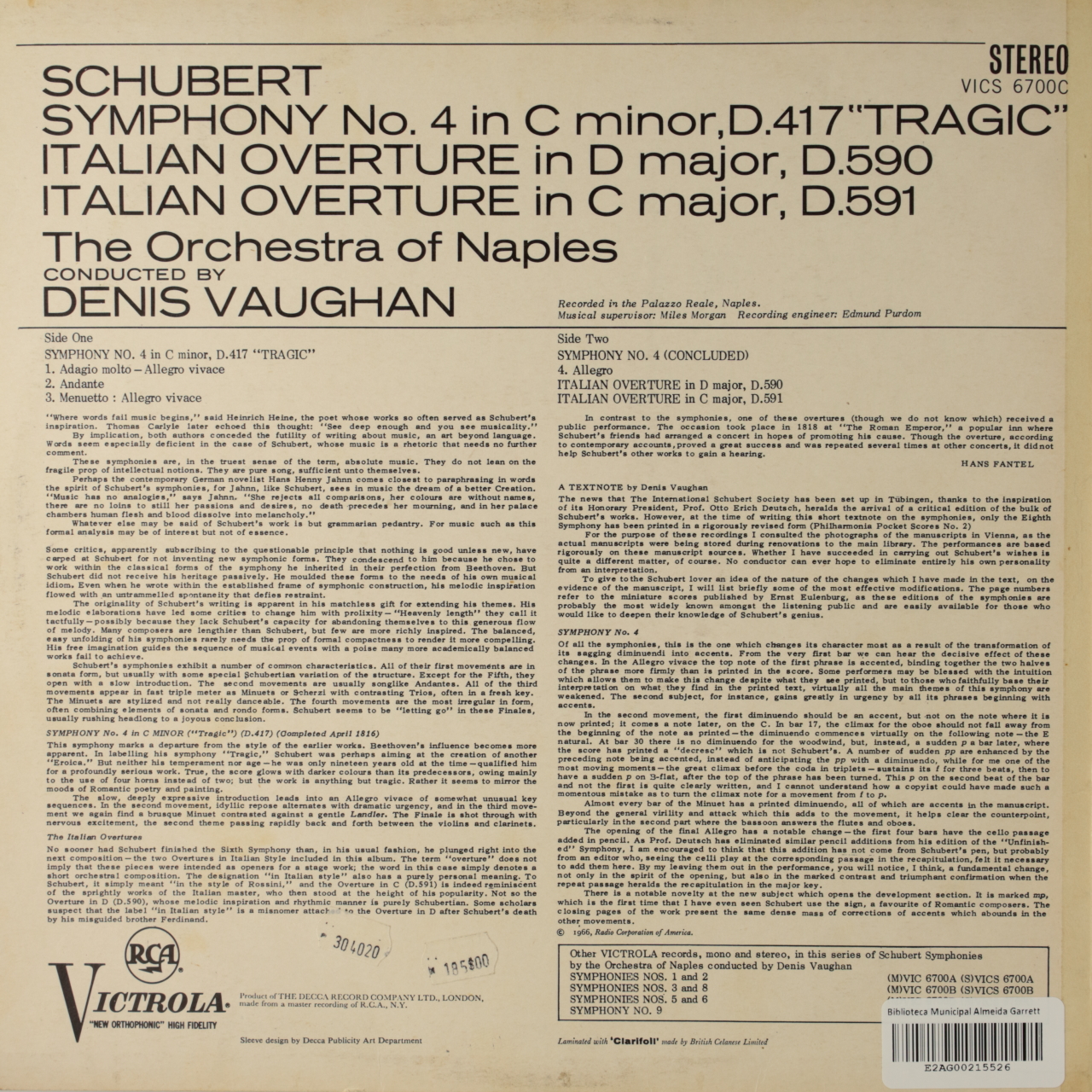 Schubert: Symphony No. 4/Two Italian Overtures