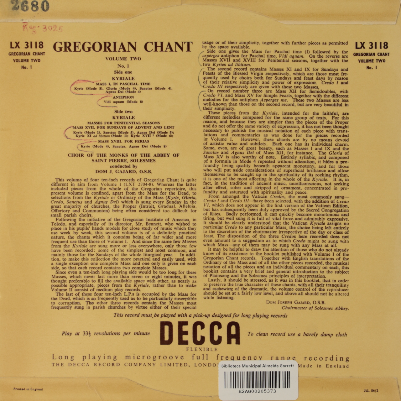 Gregorian Chant Volume 2 No. 1