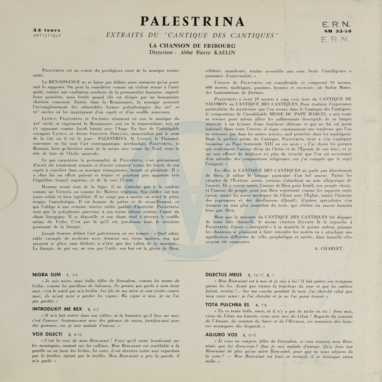 Palestrina: Extraits du Cantique des cantiques