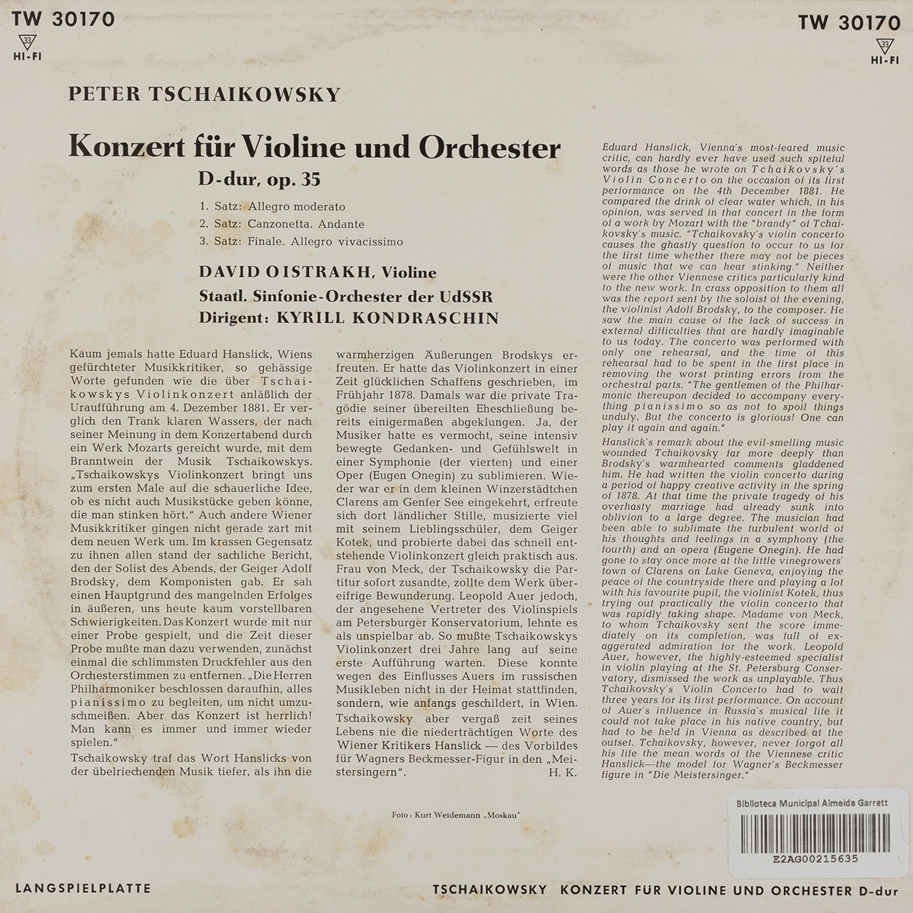 Tchaikovsky: Konzert für Violine un Orchester D-dur op. 35